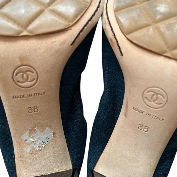 Chanel Vintage Blue Interlocking CC Logo Demin Pumps, IT 38/US8 - Picture 13 of 15